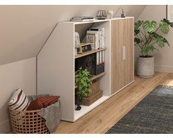 Vente-unique Meubel voor onder een schuin dak met 2 deuren en 2 planken - Wit en naturel - ADEZIO L 182.6 cm x H 110 cm x D 50 cm