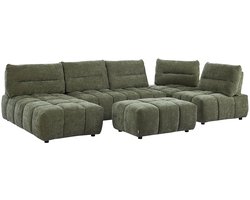 Vente-unique Modulaire XXL-hoekbank met poef en kantelende rugleuning in groen getextureerde stof - APOLIU