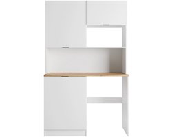 Vente-unique Multifunctioneel meubel kitchenette en wasruimte - Met werkblad 120 cm - Wit en naturel - CARMEO L 122.5 cm x H 200 cm x D 60 cm