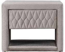 Vente-unique Nachtkastje - 1 lade en 1 nis - Fluwelen stof - Beige - DANIELE