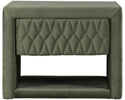 Vente-unique Nachtkastje - 1 lade en 1 nis - Fluwelen stof - Olijfgroen - DANIELE