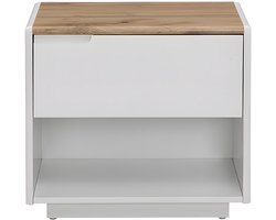 Vente-unique Nachtkastje - 1 lade en 1 nis - MDF - Witgelakt en eikenkleur - AMANI
