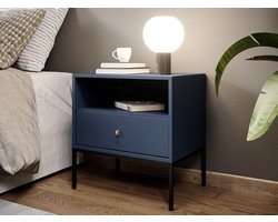 Vente-unique Nachtkastje BOGDAN - 1 lade en 1 nis - Blauw L 54 cm x H 56 cm x D 39 cm