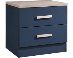 Vente-unique Nachtkastje met 2 lades - Blauw en houtlook - SKAIDO