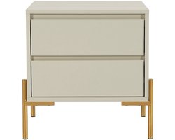 Vente-unique Nachtkastje met 2 lades - Mdf en metaal - Beige en goud - KORASA