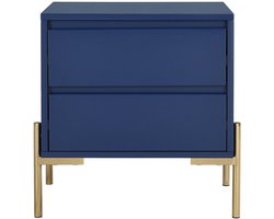 Vente-unique Nachtkastje met 2 lades - Mdf en metaal - Blauw gelakt en goud - KORASA van Pascal Morabito