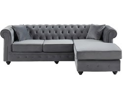 Vente-unique Omkeerbare chesterfield-hoekbank TOLEDO van fluweel - Antraciet