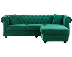 Vente-unique Omkeerbare chesterfield hoekbank van groen fluweel TOLEDO