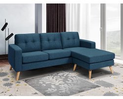 Vente-unique Omkeerbare hoekbank BARTHOLOME van stof - Donkerblauw