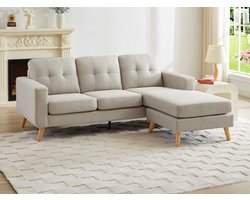 Vente-unique Omkeerbare hoekbank van beige stof BARTOLOME