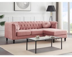 Vente-unique Omkeerbare hoekbank van oud roze velours TURNER L 222 cm x H 78 cm x D 144 cm