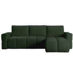 Vente-unique Omkeerbare hoekslaapbank in groene bouclé stof - ISSORO