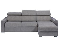 Vente-unique Omkeerbare, snel om te bouwen slaapbank met hoek in grijze stof - Bed van 140 cm - Matras 22 cm geheugenschuim - VIZIR