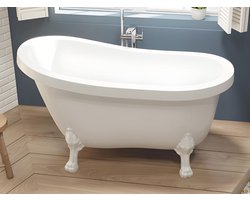 Vente-unique Ovaal losstaand bad - Retro-stijl - 171 L - 145 x 74 x 77 cm - Witte leeuwenpoten - NISOS
