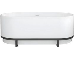 Vente-unique Ovaal vrijstaand bad met metalen decoratie - 230 L - 160 x 75 x 60 cm - Wit - Acryl - PLECO