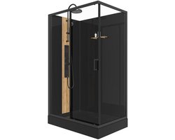 Vente-unique Rechthoekige hydromassage douchecabine met bamboe - Omkeerbare installatie - Mat zwart - L120 x b80 x H225 cm - VITUNA L 120 cm x H 198 cm x D 80 cm