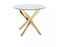Vente-unique Ronde eettafel – 2 personen – Gehard glas en goudkleurig metaal – Transparant – COSIMA L 90 cm x H 77 cm x D 90 cm