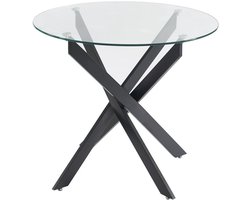 Vente-unique Ronde eettafel 2 personen van gehard glas en zwart metaal - Transparant - COSIMA