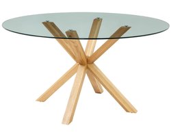 Vente-unique Ronde eettafel 4 personen van gehard glas en eiken - Transparant - LANIEVO