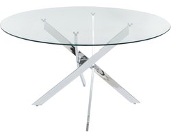 Vente-unique Ronde eettafel – 6 personen – Gehard glas en verchroomd metaal – Transparant – COSIMA