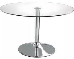 Vente-unique Ronde eettafel NOLAN - Gehard glas en verchroomd metaal