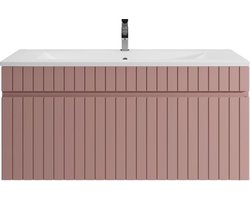 Vente-unique Roze gestreept hangmeubel voor badkamer met inbouwwastafel - 100 cm - SATARA