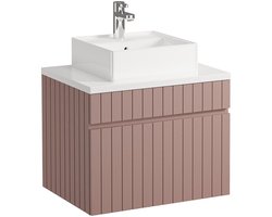 Vente-unique Roze gestreept hangmeubel voor badkamer met wastafel om erop te plaatsen - 60 cm - SATARA