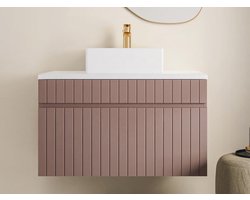 Vente-unique Roze gestreept hangmeubel voor badkamer met wastafel om erop te plaatsen - 80 cm - SATARA