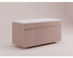 Vente-unique Roze hangmeubel met strepen voor onder wastafel met plank - 100 cm - SATARA