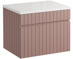 Vente-unique Roze hangmeubel met strepen voor onder wastafel met plank - 60 cm - SATARA