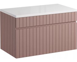 Vente-unique Roze hangmeubel met strepen voor onder wastafel met plank - 80 cm - SATARA