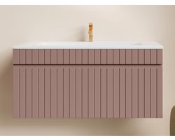 Vente-unique Roze hangmeubel onder wastafel met strepen - 100 cm - SATARA