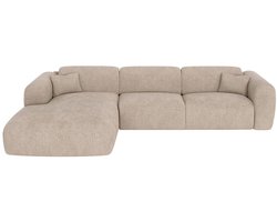Vente-unique Ruime hoekbank met linkse hoek en snel uitklapbare slaapbank, ribfluweel stof in beige - POGNI