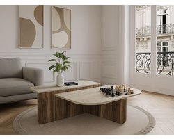 Vente-unique Salontafel - Effect beige travertin en donker natuurlijk - MARALIA