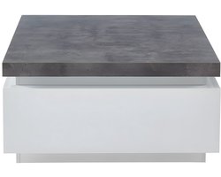 Vente-unique Salontafel HALO II - 2 lades - Gelakt MDF - Met LED-verlichting - Wit en beton