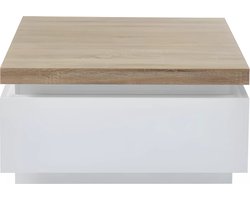 Vente-unique Salontafel HALO II - 2 lades - Gelakt MDF - Met LED-verlichting - Wit en eiken