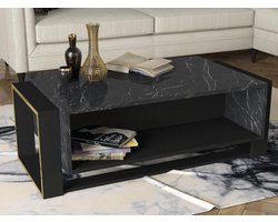 Vente-unique Salontafel met 1 vak - Look van zwart marmer en goud - COMEBI
