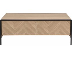 Vente-unique Salontafel met 2 lades van mdf en staal - Licht naturel en zwart - TUMACO