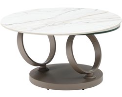 Vente-unique Salontafel met draaibare bladen van keramiek, gehard glas en taupegrijs metaal - Wit marmereffect - JOLINE van Maison Céphy