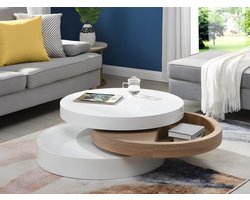 Vente-unique Salontafel met draaiblad JANITA - MDF - Eik en wit