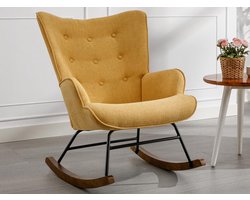 Vente-unique Schommelstoel met gechineerde stof – Mosterdgeel – ELMINA II