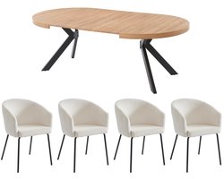Vente-unique Set tafel KOMONI + 4 stoelen MORONI - Naturel en crèmewit