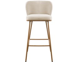 Vente-unique Set van 2 barkrukken van getextureerde stof en metaal met houteffect - Beige en Naturel - SENORASE