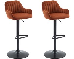 Vente-unique Set van 2 barkrukken van velours en zwart metaal - Verstelbare hoogte - Terracotta - ELEANA L 47 cm x H 106 cm x D 49 cm