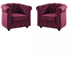 Vente-unique Set van 2 fauteuils CHESTERFIELD - velours - paars