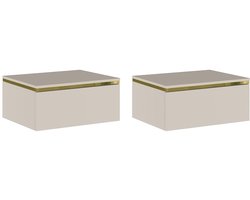 Vente-unique Set van 2 hangende nachtkastjes met 1 lade - Beige en goudkleurig - VUKIA