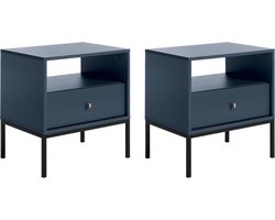 Vente-unique Set van 2 nachtkastjes - 1 lade en 1 nis - Blauw - BOGDAN L 54 cm x H 56 cm x D 39 cm