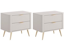 Vente-unique Set van 2 nachtkastjes - 2 lades - Beige en goudkleurig - ELONARIA van Pascal Morabito
