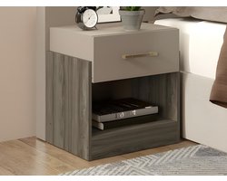 Vente-unique Set van 2 nachtkastjes met 1 lade en 1 opbergvak – Kleuren: taupe en bruin – BODIL II