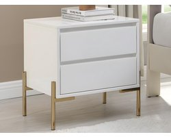 Vente-unique Set van 2 nachtkastjes met 2 lades - Mdf en metaal - Wit gelakt en goud - KORASA van Pascal Morabito